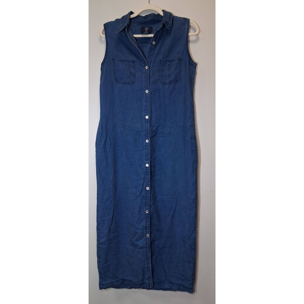 Hunt clubā90's vintage womens small shirt dress long ankle tencel denim blue
